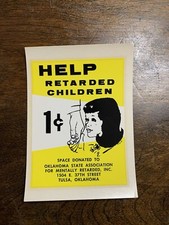 Vintage HELP RETARDED CHILDREN Gumball Coin Op Vending Water Transfer Decal picture