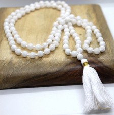 8 mm size White Quartz Japa Mala, 108+1 in white tassle picture