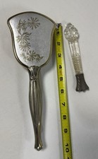 Vintage Silver Tone Hairbrush With Glass Mirror Handle Hair Brush picture