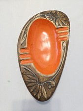 Vintage Kingwood Ceramics Orange & Brown Kidney Shaped Ashtray Retro  1970s  picture