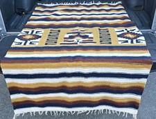 Vintage  Mexican Woven Blanket Throw Southwestern Geometric 81x45 picture