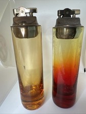 2 Vintage Blenko Art Glass Table Lighters Tangerine Amberina & Apple Juice picture