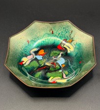 Vintage MCM Enamel on Copper Octagon Trinket Dish Catchall Bowl Abstract Art picture