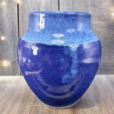 Zurich Stoneware Pottery Vase Vessel Blue Textured Glaze Artist Signed Vase VTG picture