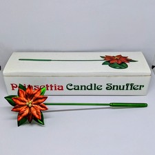 VTG Department 56 Poinsettia Candle Snuffer 12” Item #7177-3 Green Red Christmas picture