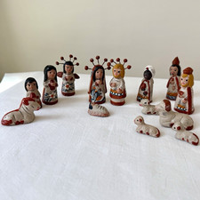 Vintage Mexican Folk Art Mini Ceramic Nativity Set Hand Painted Christmas Creche picture