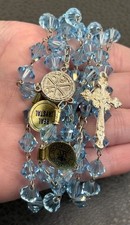 Vintage Italy Vatican Museum Edition Aqua Blue Crystal Rosary Alpacca Silver 28” picture