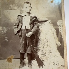 Cabinet Card Photo L Baldwin Boy Rifle Durant I. T.  4x5.5 Sepia Original Antiqu picture