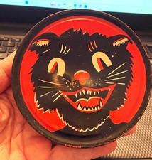 Vintage Halloween Tin Litho Black Cat Noise Maker Ratchet Sound KIRCHHOF  EUC picture