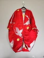 Vintage Red Silk Japanese Uchikake Wedding Kimono with Embroidered Cranes picture
