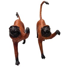 Vintage Leather Monkey Figurines Set of 2 MCM Boho Woodland Decor glass eyes picture