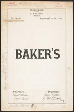 Photo:[Trademark registration by E. Walters for Baker's brand Whisky] picture