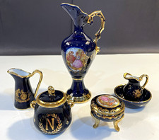 Vintage Limoges France Cobalt Blue Gold Porcelain Miniature Lot 5-Set F.M. & PL picture