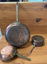 Vintage Copper Cookware Pan Lot Of 3 Early Copper Lot Tin Lined picture