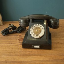 Vtg Rotary Phone Bakelite Desktop Telephone Black Brass picture