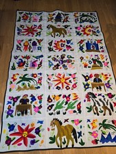 Vintage Hand Embroidered Mexican Otomi Beautiful Vibrant Colors Tapestry Blanket picture