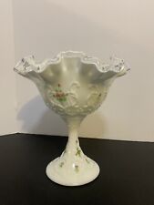 Vintage Fenton Compote Candy Dish Hand Painted Silver Crest Milk Glass picture
