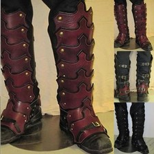 Larp Leather Leg Armor Gothic Greaves Half Chaps Gaiter Medieval Viking Knight picture