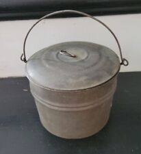 Round Metal Graniteware tin pail With Lid And Bail picture