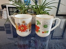 Vintage Mug Yellow Orange White Gold Creative Japan Flowers Mid Century Mod Cup picture