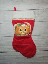 Vintage CAT-Themed Felt Christmas Stocking w/ PLUSH - Holiday Products Inc-14.5
