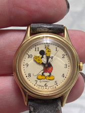 Vintage Mickey Mouse Watch Lorus Arm Hand Movement Disney Gold Tone No Strap picture