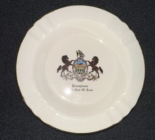 VTG White Porcelain Pennsylvania Ashtray Featuring Coat Of Arms & Gold Trim picture