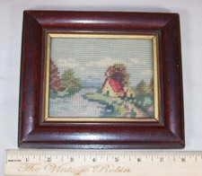 Antique Wood Picture Frame with Needlepoint picture