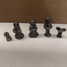 Vintage Pewter Figurines Lot of 5/Children and Animal Collectible Miniatures. picture