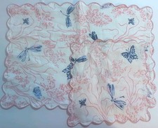 Vintage D. Porthault Linen Placemat & Napkin Dragonfly Butterfly Pink Scallop picture