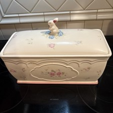 Vintage Rate Pfaltzgraff Tea Rose Large Bread Keeper Box Rabbit Bunny Finial picture