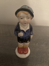 Vintage occupied Japan boy w/ backpack hat feather collectible figurine 4.5