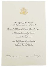 2018 Speaker Paul Ryan Republican Farewell Address Invitation picture