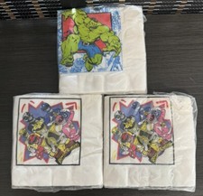 Vintage 1995 POWER RANGERS HULK  FANTASTIC FOUR Party Napkins Lot 16ct x3 picture