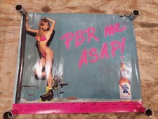Vintage PBR Pabst Blue Ribbon Beer Sexy Bikini Girl Bar Pub Calendar Poster 1992 picture