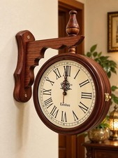 Vintage Wooden Double Sided Wall Clock | Antique Railway Station Clock picture