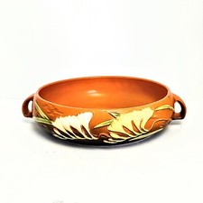 Vintage Roseville Pottery Tangerine Brown Vintage Art Freesia Bowl 465-8 1945 picture