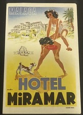 1940's-50's Hotel Miramar Malaga, Spain Baggage Label Original Leap Frog Beach picture