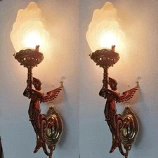 PAIR OF ANTIQUE VINTAGE ART DECO NOUVEAU BRASS MERMAID WALL SCONCES FIXTURE LAMP picture