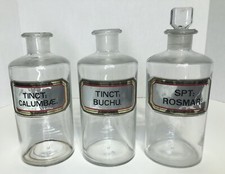 3 Old Chemistry Apothecary Medicine Tincture Bottles Clear Glass picture