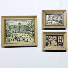 Vtg SET OF 3 Framed Art Prints Street Scenes Park Scene A LAMBERT PRODUCT USA picture