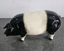 Coopercraft Vintage Pottery Black White Saddleback Pig Figure Figurine VGC picture