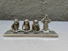 Jac Zagoory Designs Four Monkey Pewter See Hear Speak Write No Evil Pen Holder picture