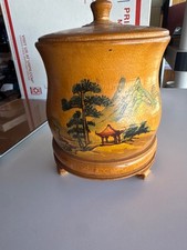 Vintage Bamboo Vase Wood lacquer Hand Painted w/Note Stating Origin -EUC picture