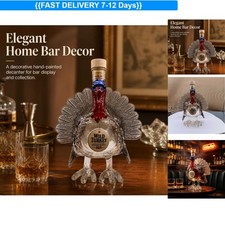 Wild Turkey Shaped Glass Drink Whiskey Bottle Decanter Turkey Thanksgiving picture