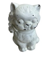 Hubley Antique Cast Iron Bank Kitty Cat Bowtie Collar White Paint Chippy 5