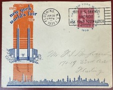 1939 New York World's Fair Cover on Orange and Blue Fair Souvenir Envelope picture