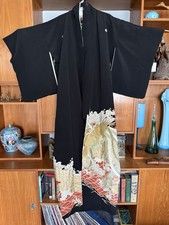 NWT Authentic Japanese Embroidered Formal kurotomesode Kimono. Heavy silk crepe picture