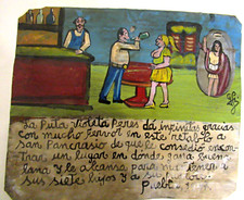 VTG 1947 HP MEXICAN TIN RETABLO SAN PANCRACIO HELP PROSTITUTE EARN & FEED FAMILY picture