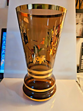 Vintage Amber Vase with gold foliage 10 inches tall 5 inches wide at top picture